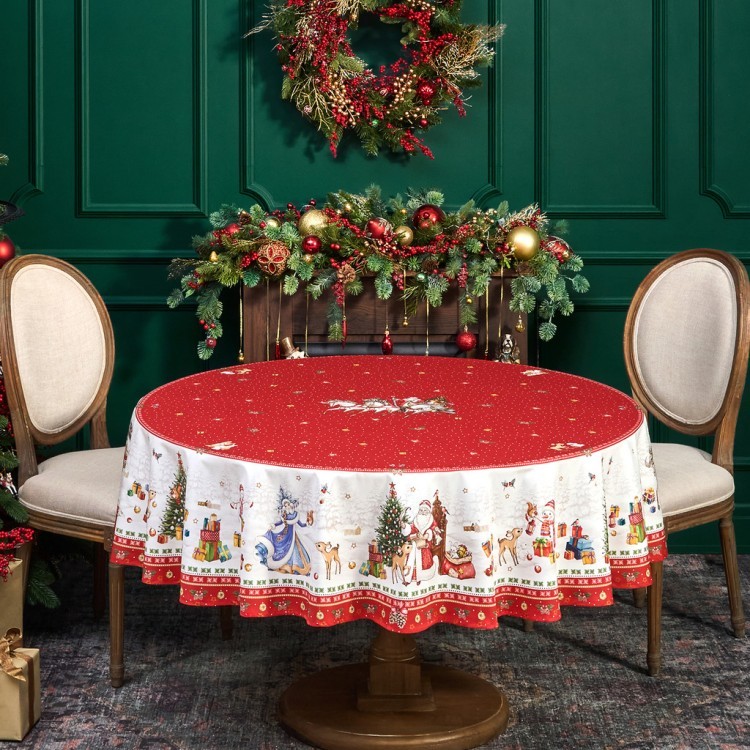 Скатерть круглая "с новым годом" 190см ,красный, 100% хлопок, твил, с пропиткой Lefard (850-763-25)