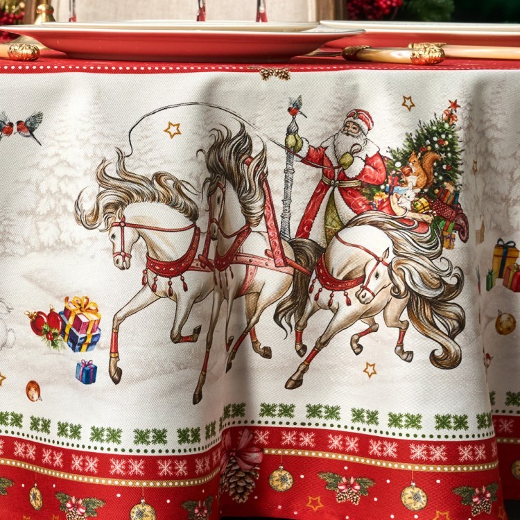 Скатерть круглая "с новым годом" 190см ,красный, 100% хлопок, твил, с пропиткой Lefard (850-763-25)