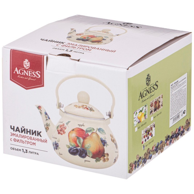Чайник agness эмалированны со съемным фильтром из нжс, серия "фрукты" 1,3 л Agness (934-425)