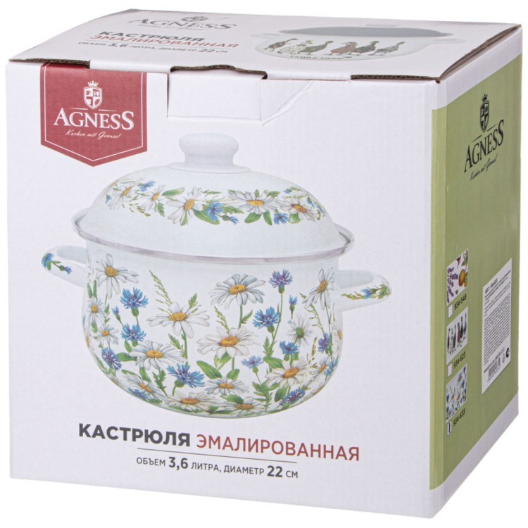 Кастрюля agness эмалированная с эмал.крышкой серия "family farm", 3.6 л, 22*13 см Agness (934-623) Кастрюля agness эмалированная с эмал.крышкой серия "family farm", 3.6 л, 22*13 см Agness (934-623)