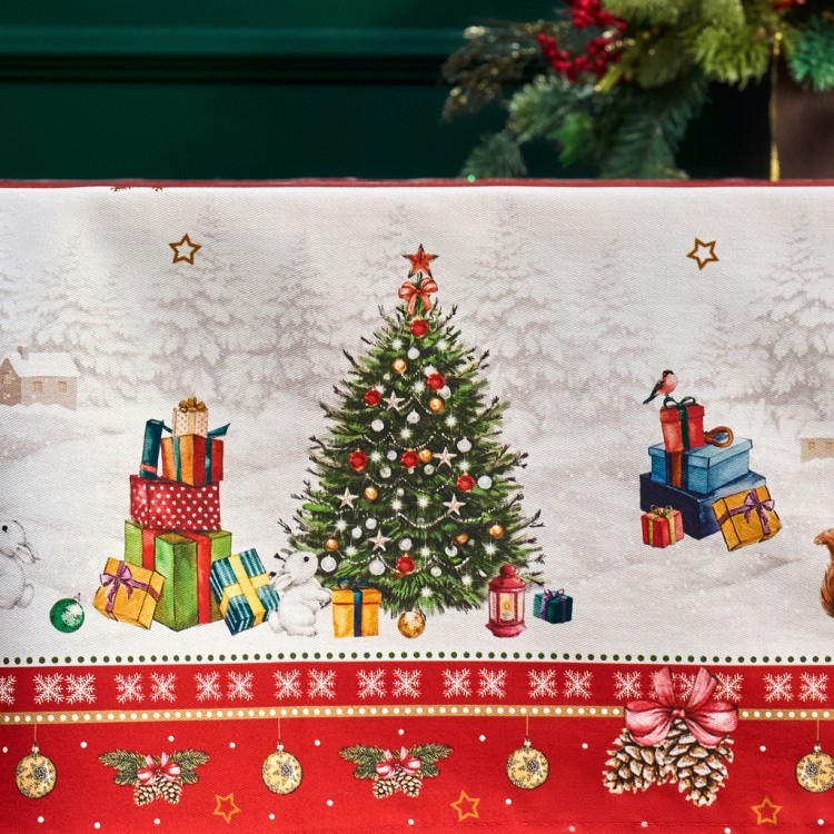 Скатерть овальная "с новым годом" 140х300см ,красный, 100% хлопок,твил пропитка Lefard (850-763-42)