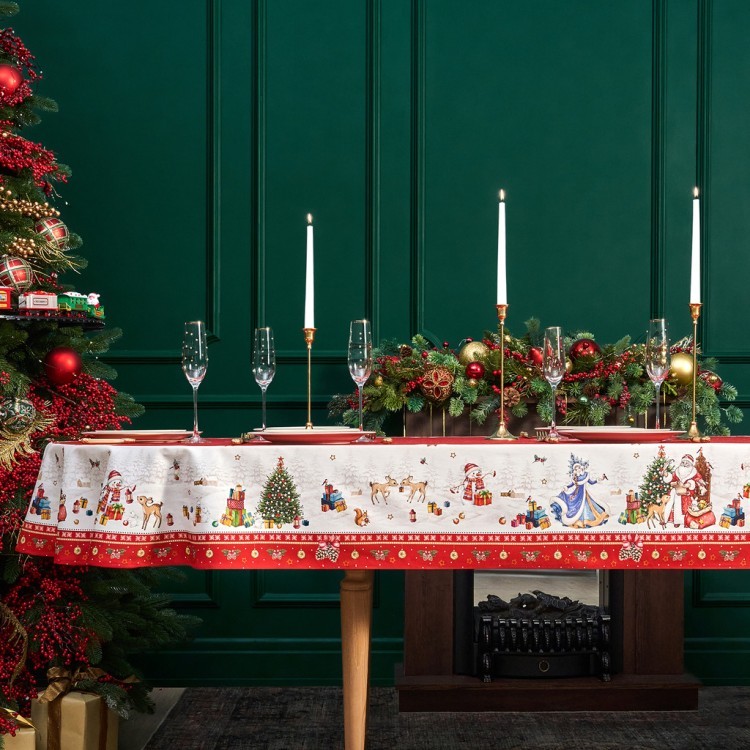 Скатерть овальная "с новым годом" 140х300см ,красный, 100% хлопок,твил пропитка Lefard (850-763-42)