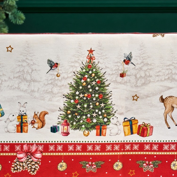 Скатерть овальная "с новым годом" 140х300см ,красный, 100% хлопок,твил пропитка Lefard (850-763-42)