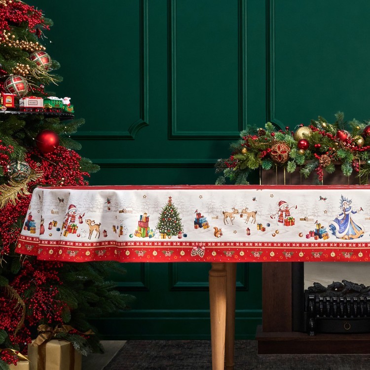 Скатерть овальная "с новым годом" 140х300см ,красный, 100% хлопок,твил пропитка Lefard (850-763-42)