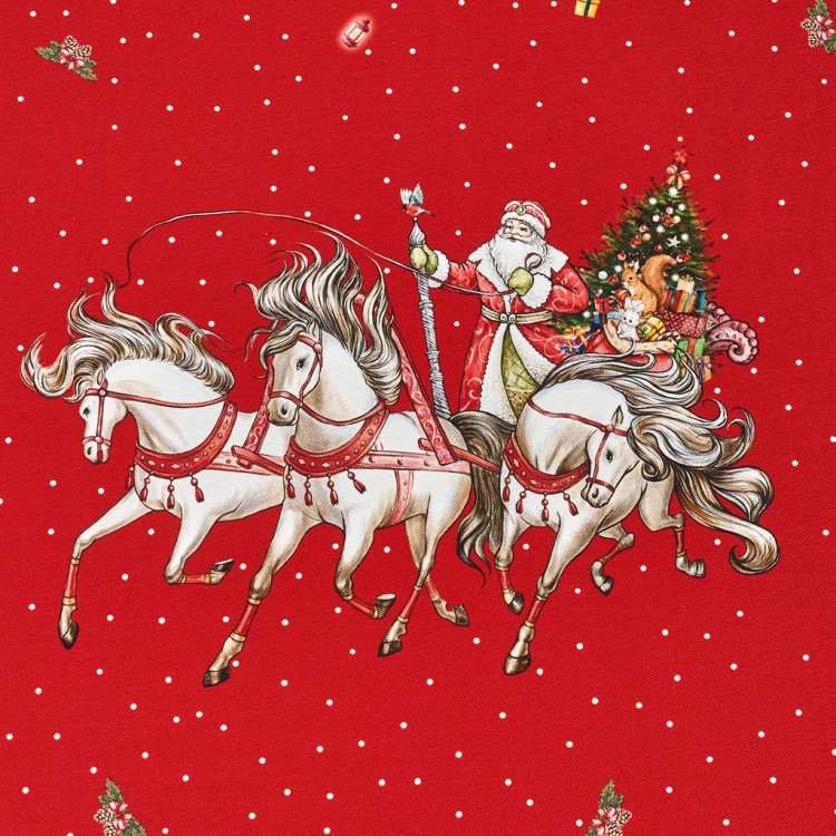 Скатерть овальная "с новым годом" 140х300см ,красный, 100% хлопок,твил пропитка Lefard (850-763-42)