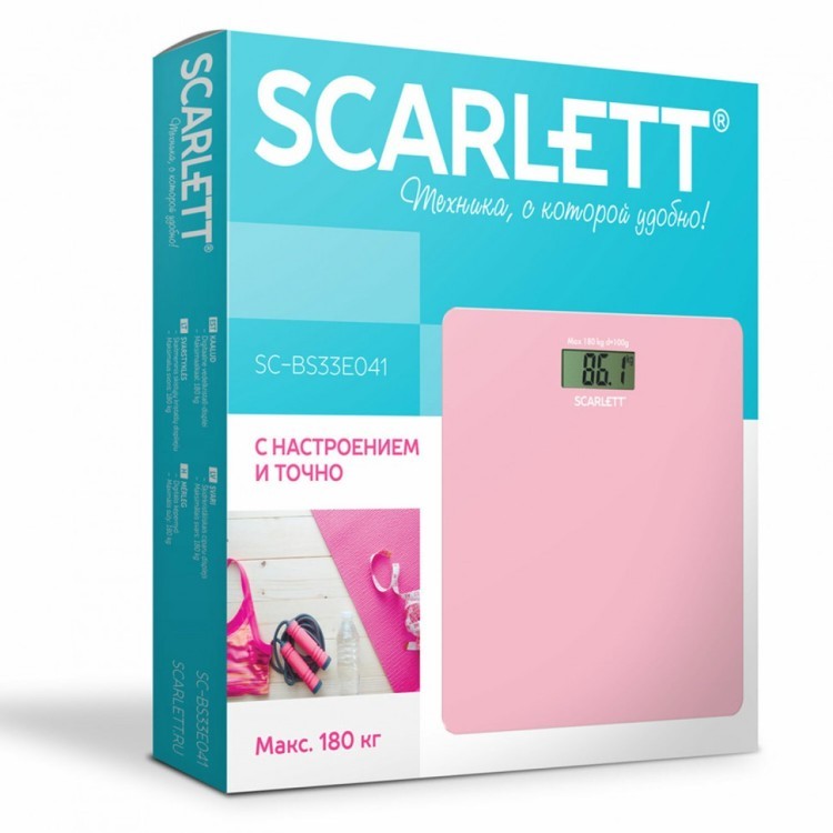 Весы напольные SCARLETT SC-BS33E041 электронные вес до 180 кг стекло розовые 455871 (1) (94033)