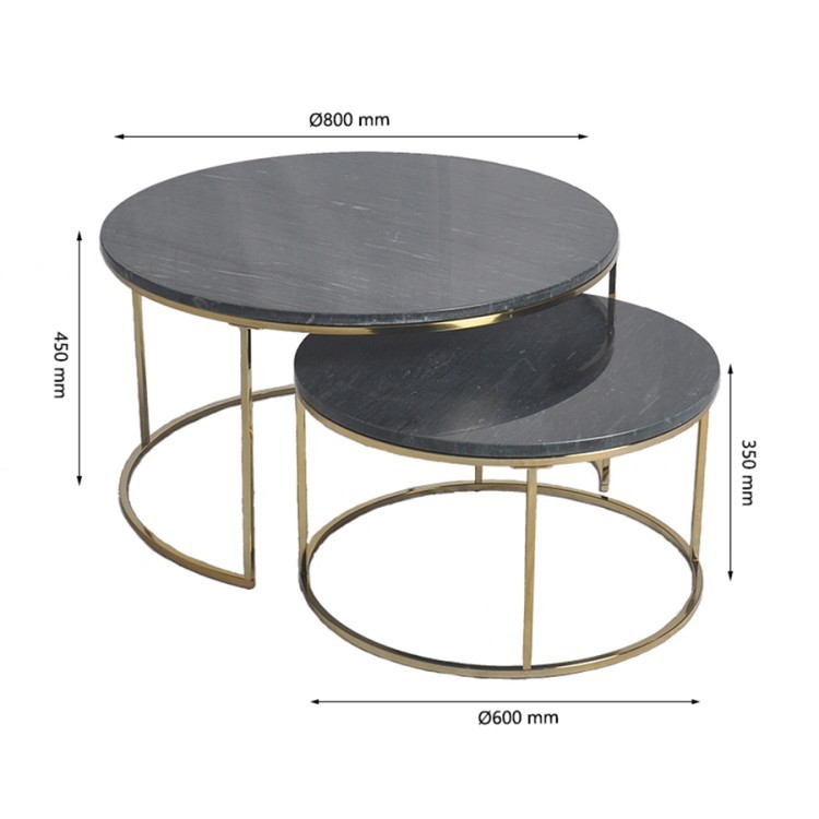 Набор столиков журнальных hans, D60 см и D80 см, черный мрамор (76901)