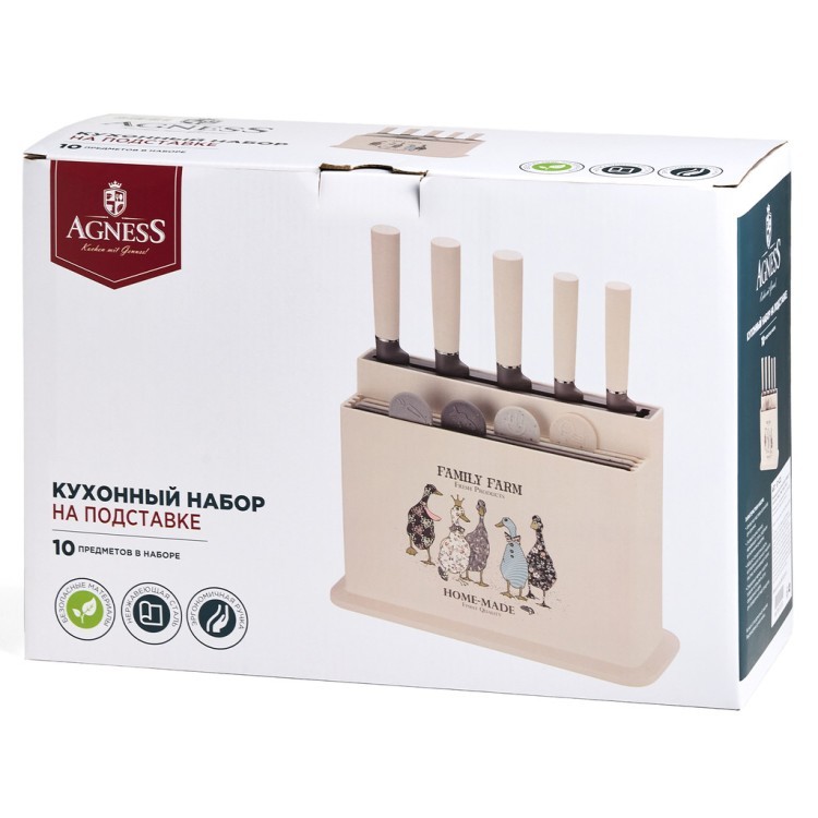 Набор agness из 10пр: 5 ножей, 4 доски и подставка, серия "family farm" Agness (671-223) Набор agness из 10пр: 5 ножей, 4 доски и подставка, серия "family farm" Agness (671-223)