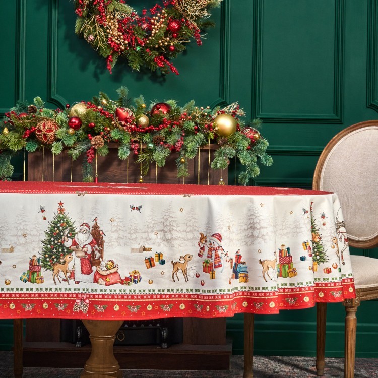 Скатерть  овальная  "с новым годом" ,140х180см ,красный, 100% хлопок ,твил Lefard (850-763-4)