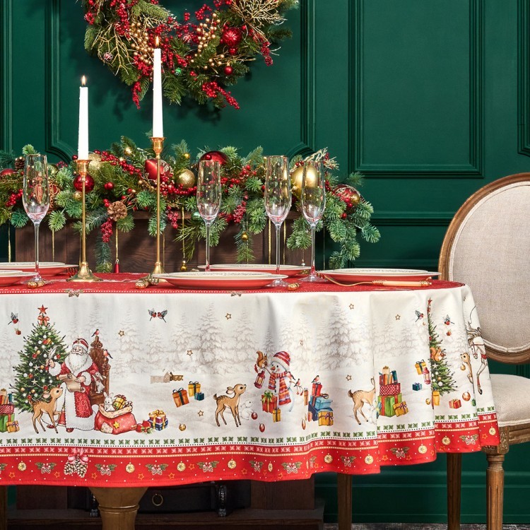 Скатерть  овальная  "с новым годом" ,140х180см ,красный, 100% хлопок ,твил Lefard (850-763-4)