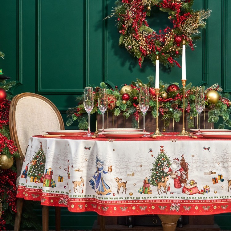 Скатерть  овальная  "с новым годом" ,140х180см ,красный, 100% хлопок ,твил Lefard (850-763-4)