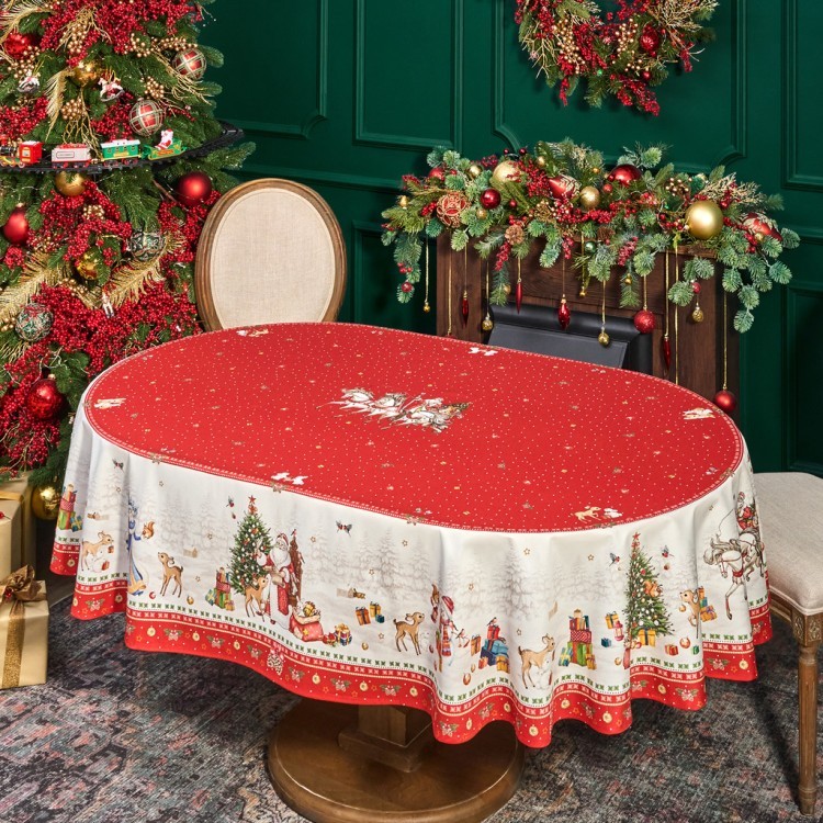 Скатерть  овальная  "с новым годом" ,140х180см ,красный, 100% хлопок ,твил Lefard (850-763-4)