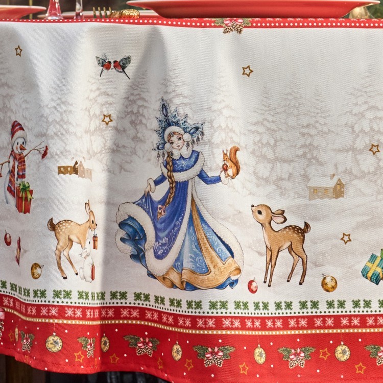Скатерть  овальная  "с новым годом" ,140х180см ,красный, 100% хлопок ,твил Lefard (850-763-4)