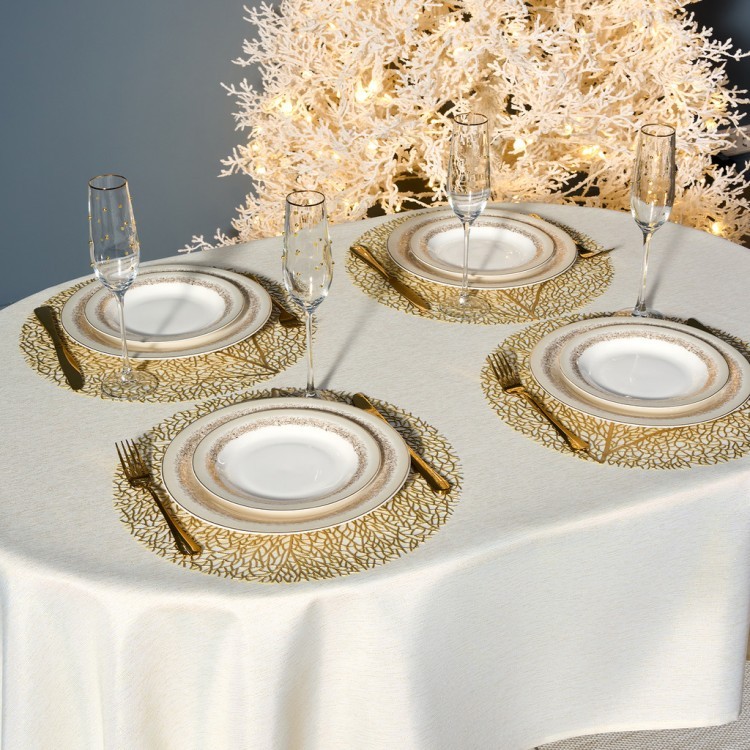 Скатерть  140х180 cm овальная, "феерия. золото", цвет: бежевый, tm lefard, полиэстер 100% (кор=28шт. Lefard (986-003-27)