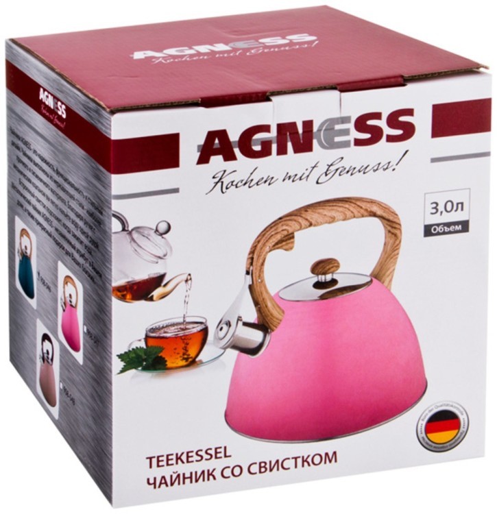 Чайник agness со свистком 3,0 л, индукцион.капсульное дно Agness (908-047)