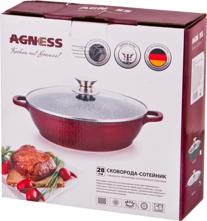 Сковорода-сотейник agness с крышкой, индукция, 28*12 см 3,6 л Agness (932-241)