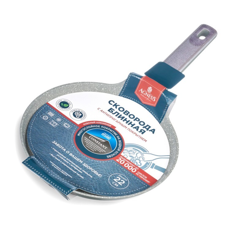 Сковорода блинная с антипригарным покрытием pfluon marble, 22*4,3 см Agness (902-124) Сковорода блинная с антипригарным покрытием pfluon marble, 22*4,3 см Agness (902-124)