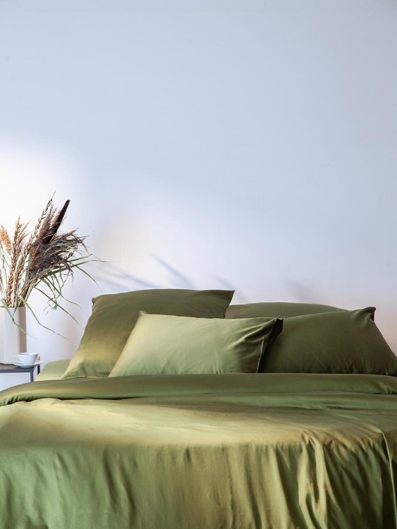 Комплект постельного белья из премиального сатина оливкового цвета из коллекции essential, 200х220 см (79821)