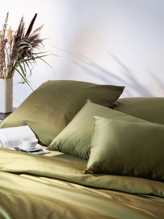 Комплект постельного белья из премиального сатина оливкового цвета из коллекции essential, 200х220 см (79821)