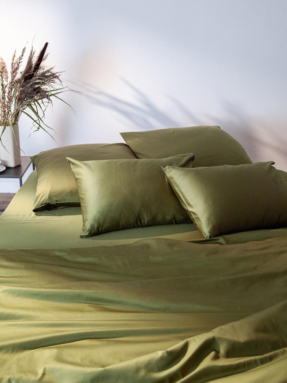 Комплект постельного белья из премиального сатина оливкового цвета из коллекции essential, 200х220 см (79821)