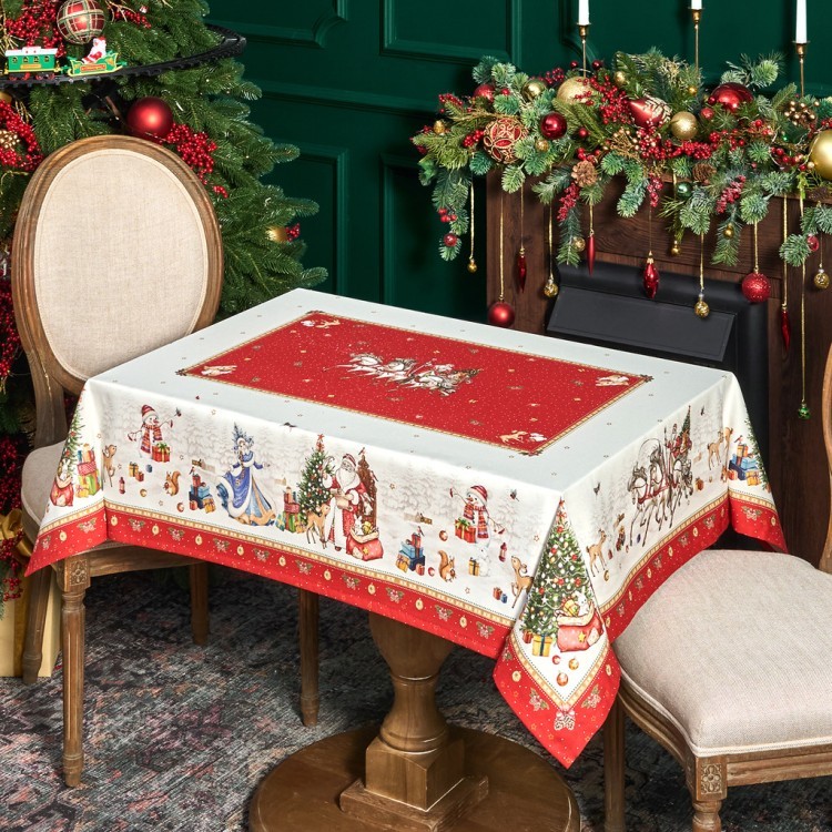 Скатерть "с новым годом" 110х140см ,красный, 100% хлопок,твил пропитка Lefard (850-763-20)