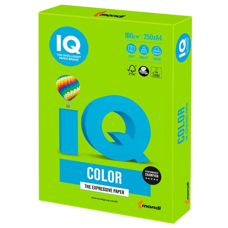 Бумага цветная для принтера IQ Color А4, 160 г/м2, 250 листов, зеленая, MA42 (65400)