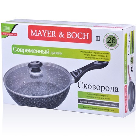 Сковорода-сотейник ВЫСОКИЕ мрам/кр 26см с/кр Mayer&Boch (27961)