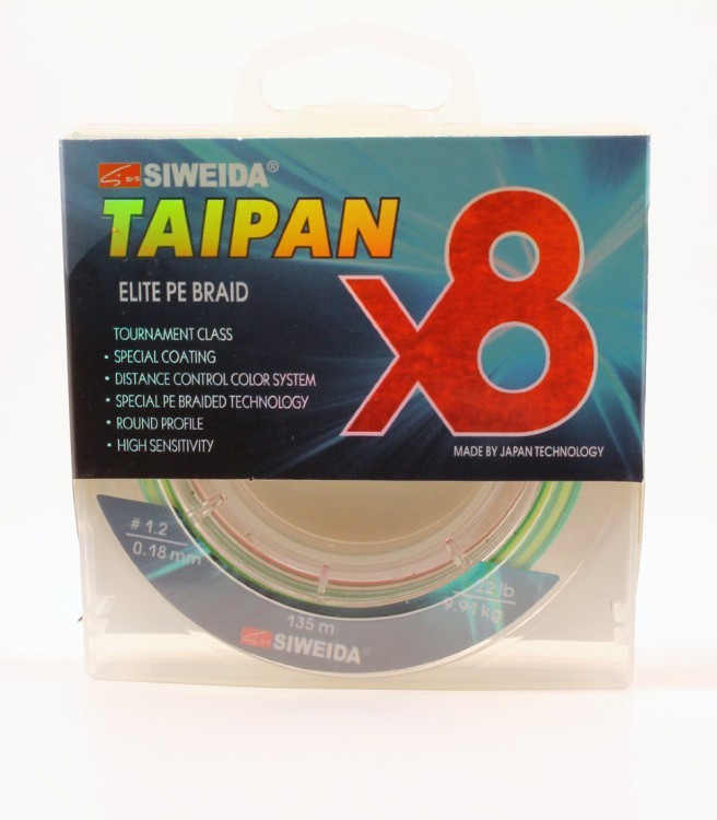 Леска плетеная Siweida Taipan Elite PE Braid X8 135м 0,18мм (9,91кг) мультиколор (62297)