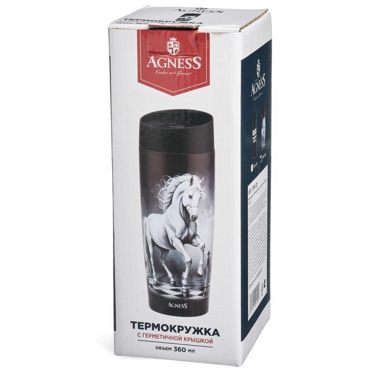 Термокружка agness  "ход конем" 360мл, колба нерж.сталь 18/10 Agness (709-120)