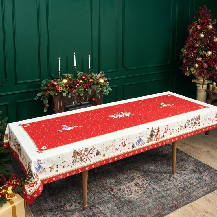 Скатерть "с новым годом" 140х300см ,красный, 100% хлопок,твил пропитка Lefard (850-763-22)
