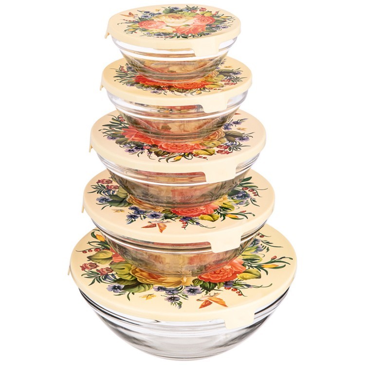 Набор миски с крышкой agness "роскошный сад", 10 предметов, 150/250/450/630/1150 мл Agness (887-114)