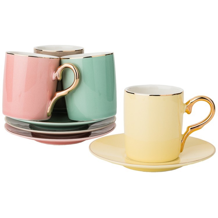 Кофейный набор на 4пер. 8пр. 90мл, 4 цвета: серый, желтый, розовый, мятный Lefard (91-058)