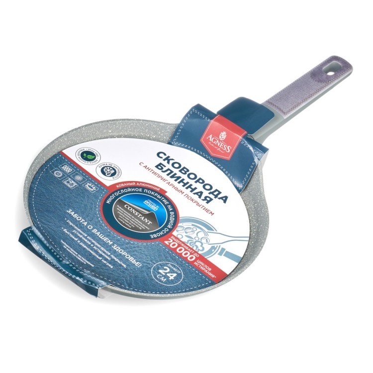 Сковорода блинная с антипригарным покрытием pfluon marble, 24*4,3 см Agness (902-125)