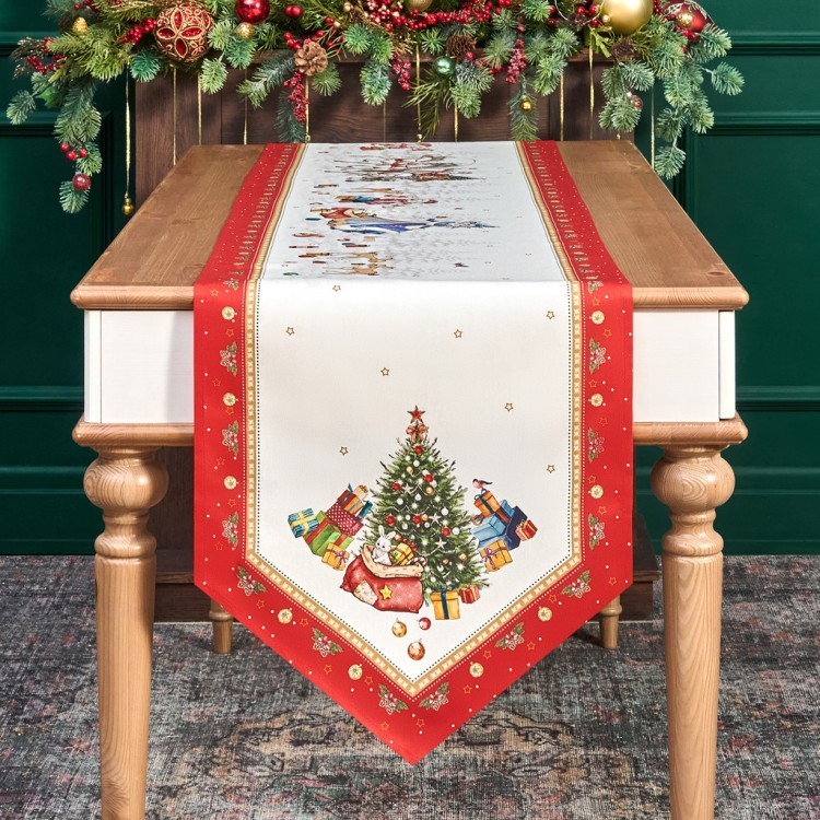 Дорожка "с новым годом "45х300см ,красный, 100% хлопок,твил пропитка Lefard (850-763-32)