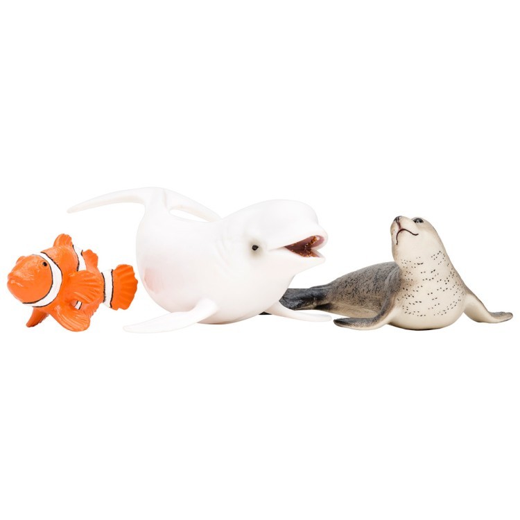 Фигурки игрушки серии "Мир морских животных": Белуха, рыба-клоун, тюлень (набор из 3 фигурок животных) (ММ203-005)