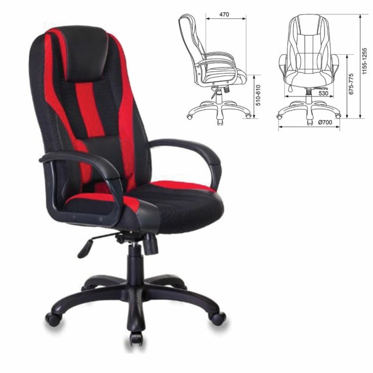 Кресло компьютерное Бюрократ Viking-9/BL+RED экокожа/ткань, черно-красное (71863)
