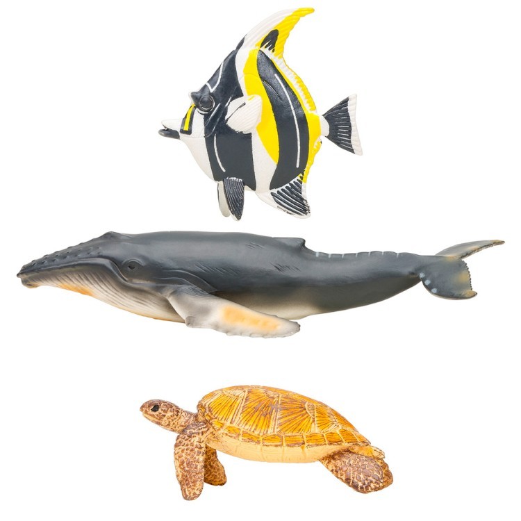 Фигурки игрушки серии "Мир морских животных": Кит, морская черепаха, мавританский идол (набор из 3 фигурок животных) (ММ203-006)