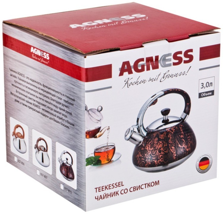 Чайник agness со свистком индукцион. капсульное дно 3,0 л Agness (937-815)
