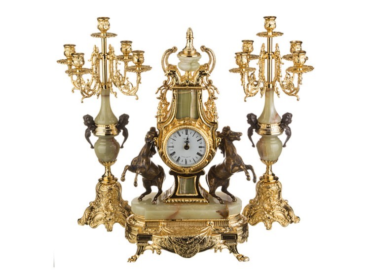 Набор:часы+2 подсвечника (кварцевые) высота=52/52 см.диаметр циферблата 10 см. Olympus Brass (292-016)
