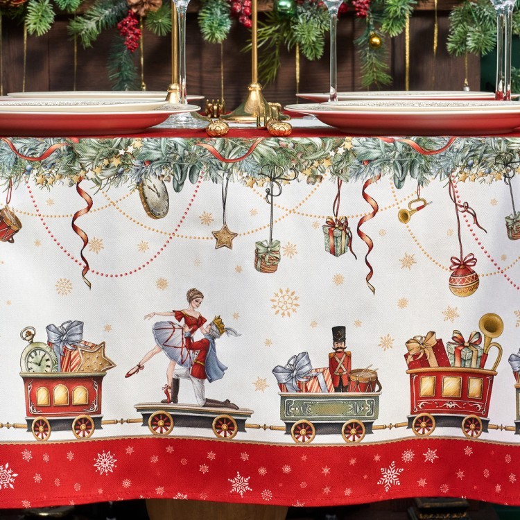 Скатерть  овальная  "щелкунчик" ,140х180см ,красный, 100% хлопок ,твил Lefard (850-762-4)