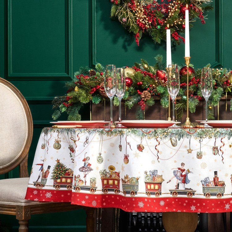 Скатерть  овальная  "щелкунчик" ,140х180см ,красный, 100% хлопок ,твил Lefard (850-762-4)