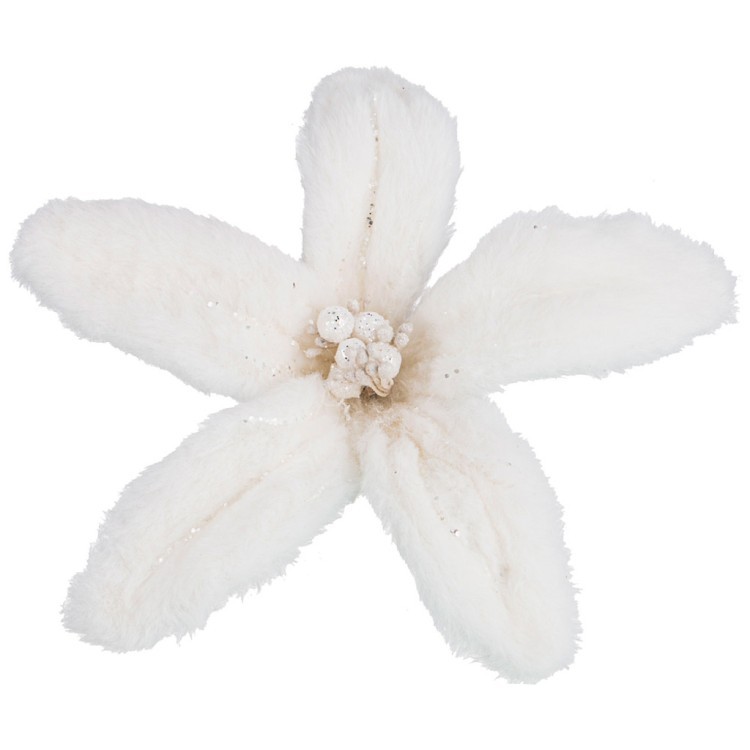 Цветок пуансеттия декоративный  "норка" с клипсой диаметр=23 см цвет:white Lefard (136-113)