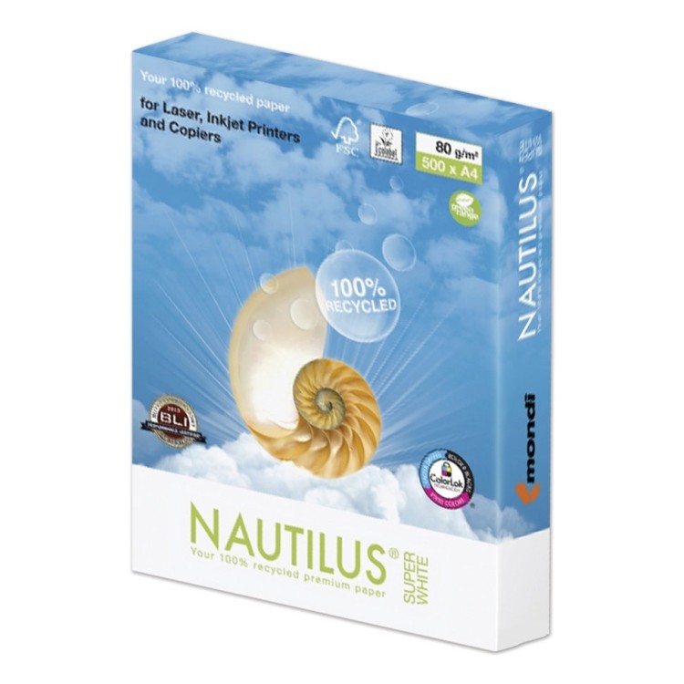 Бумага для офисной техники Nautilus Super White Recycled А4, 80 г/м2, 500 листов (65628)