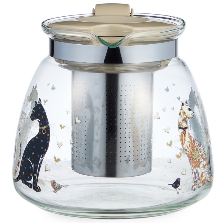 Заварочный чайник agness с фильтром "парижские коты"  900 мл. Agness (885-118)