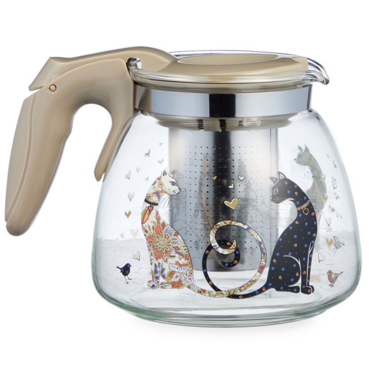Заварочный чайник agness с фильтром "парижские коты"  900 мл. Agness (885-118)