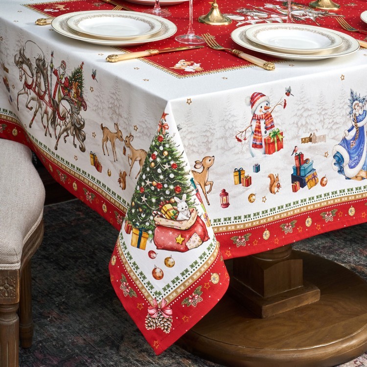Скатерть "с новым годом" 140х180см, красный, 100% хлопок,твил пропитка Lefard (850-763-2)