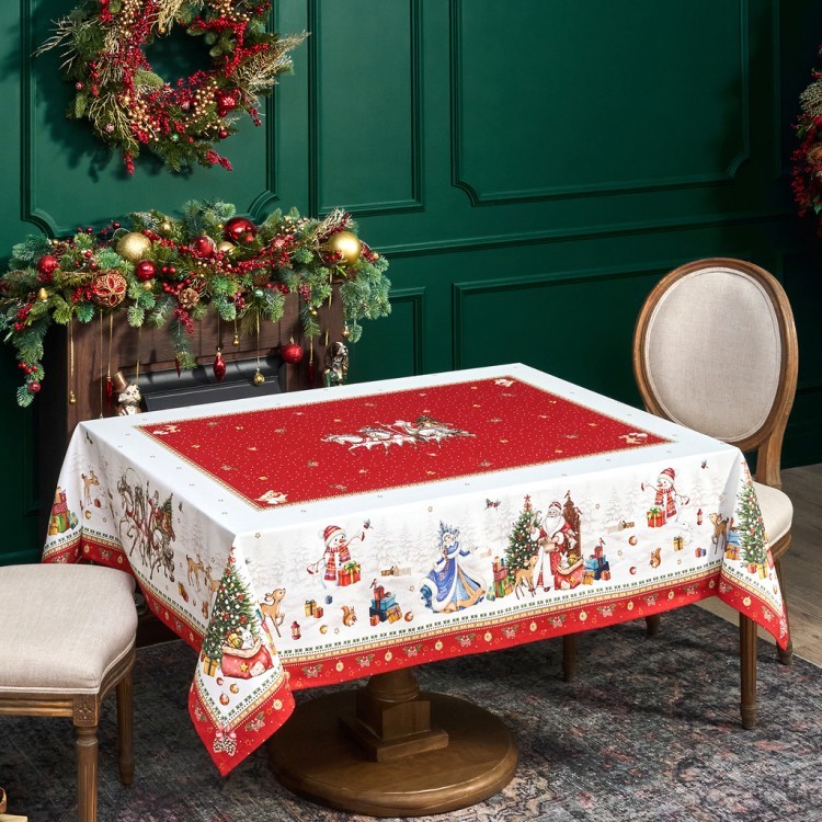 Скатерть "с новым годом" 140х180см, красный, 100% хлопок,твил пропитка Lefard (850-763-2)
