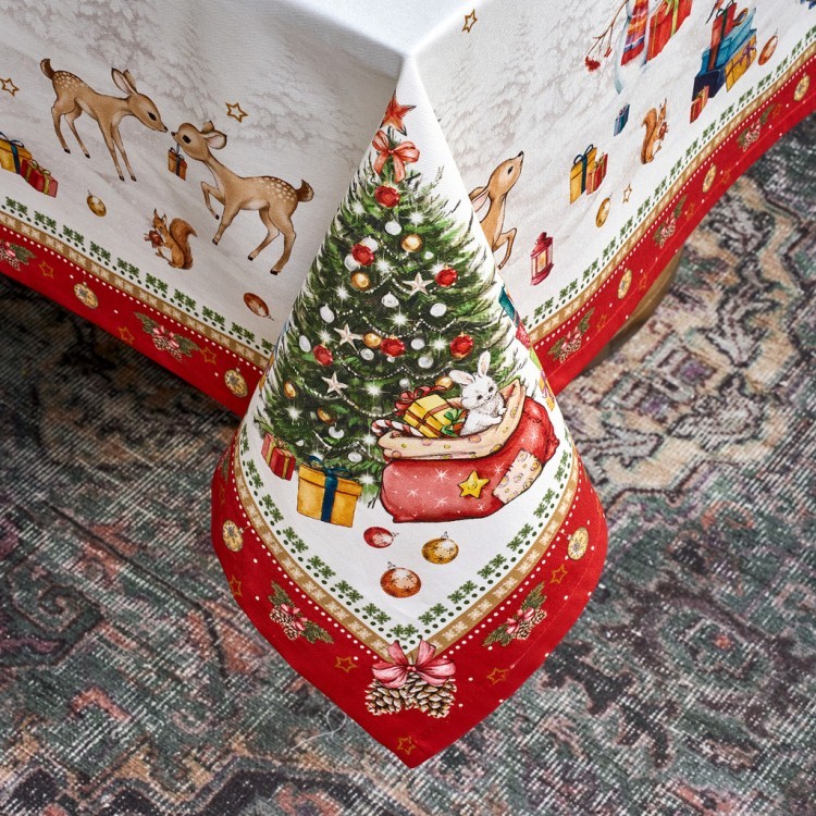 Скатерть "с новым годом" 140х180см, красный, 100% хлопок,твил пропитка Lefard (850-763-2)