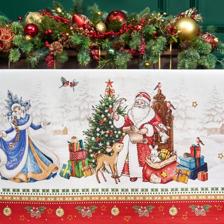 Скатерть "с новым годом" 140х180см, красный, 100% хлопок,твил пропитка Lefard (850-763-2)