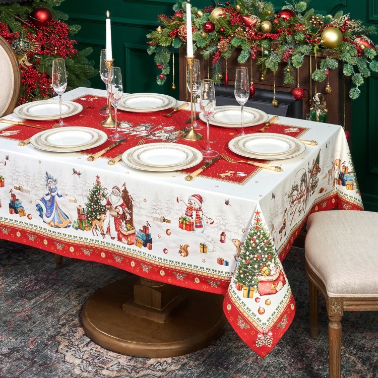 Скатерть "с новым годом" 140х180см, красный, 100% хлопок,твил пропитка Lefard (850-763-2)